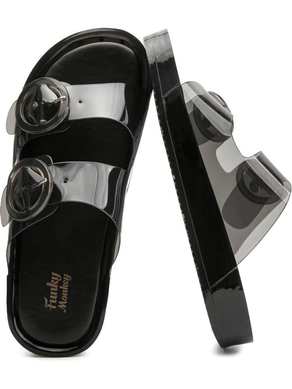 Women's Black Chunky Slip-on Beach Slides Adjustable Buckle Casual Sandals
